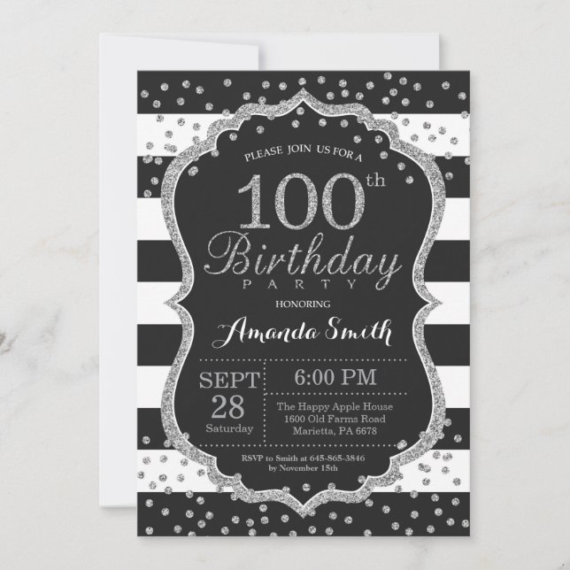 Invitation du 100e anniversaire. Noir et argent (Devant)