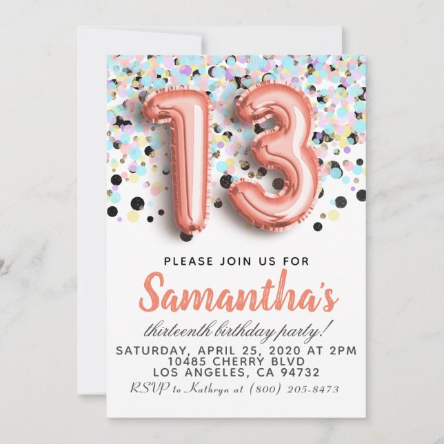 Invitation du 13e anniversaire (Devant)