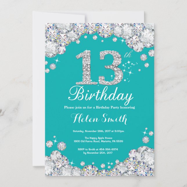 Invitation du 13e anniversaire Diamant Turquoise e (Devant)