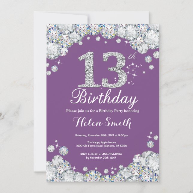 Invitation du 13e anniversaire Diamant violet et a (Devant)