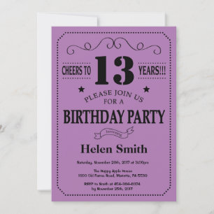 Invitation du 13e anniversaire Noir et violet