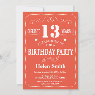 Invitation du 13e anniversaire Orange et blanc