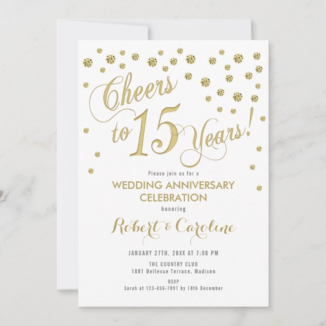 Invitation du 15e anniversaire du Mariage - Or et  (Devant)