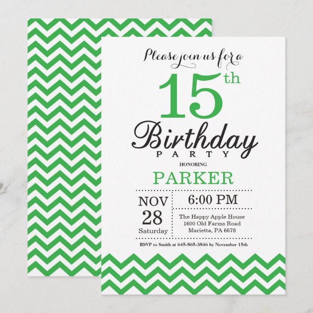 Invitation du 15e anniversaire Green Chevron (Devant / Derrière)