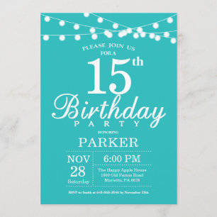 Invitation du 15e anniversaire Turquoise Aqua Turq