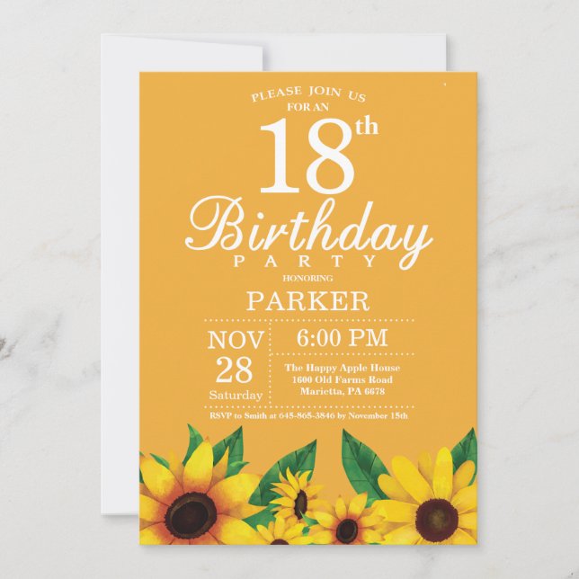 Invitation du 18e anniversaire du tournesol (Devant)