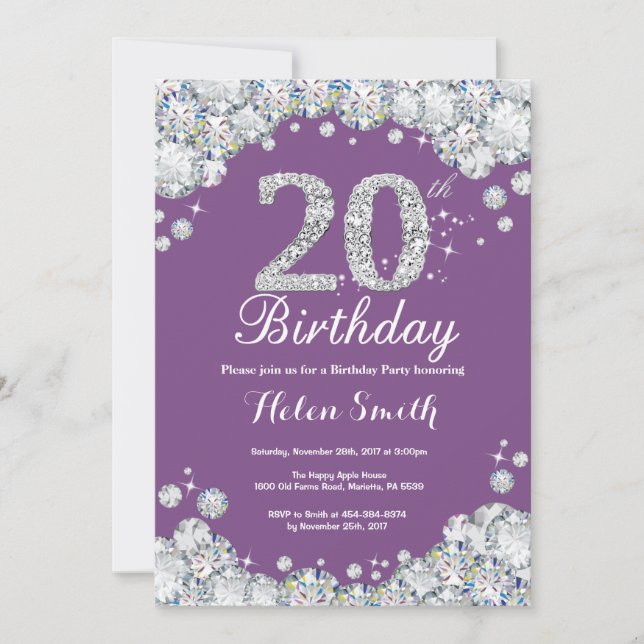 Invitation du 20e anniversaire Diamant mauve et ar (Devant)