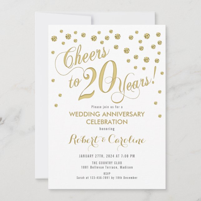 Invitation du 20e anniversaire du Mariage - Or et  (Devant)