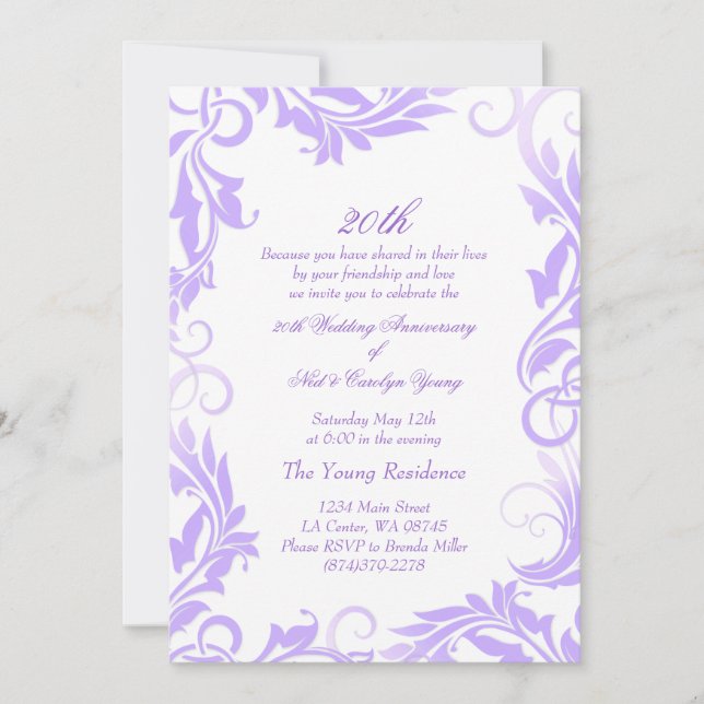 Invitation du 20e anniversaire du Mariage Purple S (Devant)