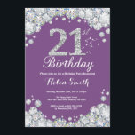 Invitation du 21e anniversaire Diamant violet et a<br><div class="desc">Invitation du 21e anniversaire. Diamant de strass violet et argenté. Élégant invitation de Bassorh Anniversaire. Anniversaire adulte. Femmes Anniversaire. Hommes Anniversaire. Pour plus de personnalisation,  cliquez sur le bouton "Customiser" et utilisez notre outil de conception pour modifier ce modèle.</div>