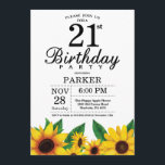 Invitation du 21e anniversaire du tournesol<br><div class="desc">Invitation du 21e anniversaire du tournesol. Fleurs florales et Arrière - plan blanc. Country Vintage Retro. Femmes Anniversaire. 12ème 13ème 15ème 16ème 18ème 20ème 21ème 30ème 40ème 50ème 60ème 70ème 80ème 90ème 100ème, tout âge. Numérique imprimable. Pour plus de personnalisation, cliquez sur le bouton "Customiser" et utilisez notre outil de...</div>