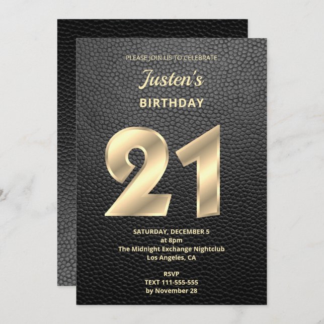 Invitation du 21e anniversaire en cuir moderne (Devant / Derrière)
