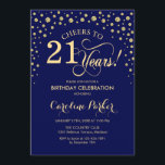 Invitation du 21e anniversaire - Gold Navy Blue<br><div class="desc">Invitation de fête du 21e anniversaire. Elégant design avec fausse parties scintillant or et bleu marine. Salutations à 21 ans ! Message-moi si vous avez besoin d'une personnalisation plus poussée.</div>