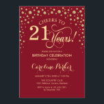 Invitation du 21e anniversaire - Gold Red<br><div class="desc">Invitation de fête du 21e anniversaire. Design élégant avec parties scintillant en or et rouge foncé. Salutations à 21 ans ! Message-moi si vous avez besoin d'une personnalisation plus poussée.</div>