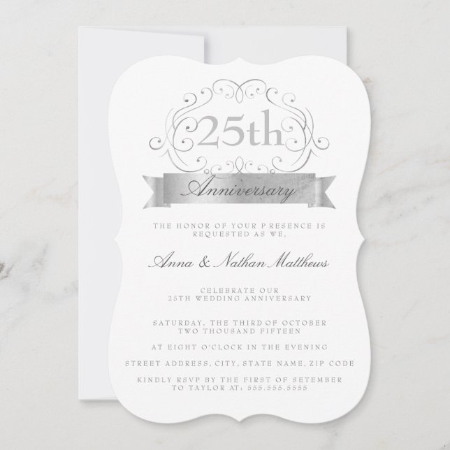 Invitation du 25e anniversaire du Mariage d'argent (Devant)