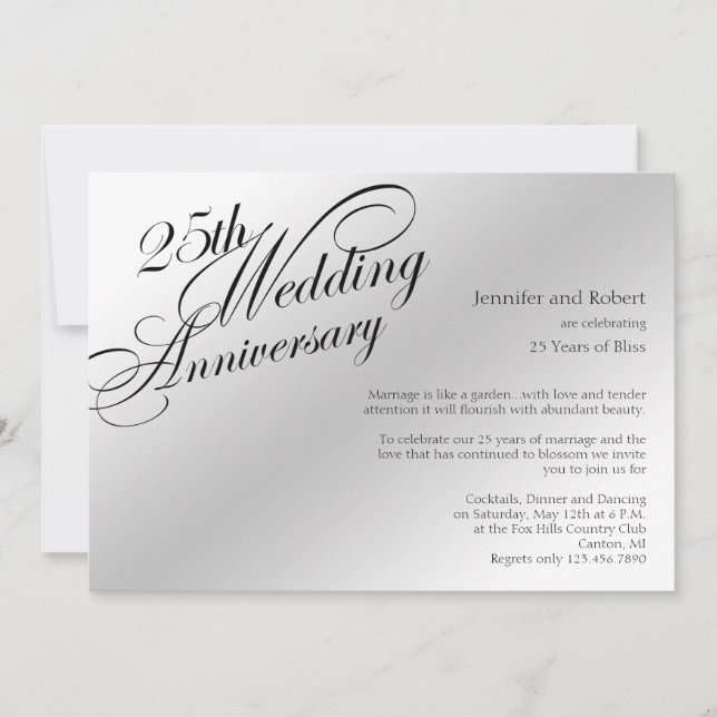 Invitation du 25e anniversaire du Mariage d'argent (Devant)