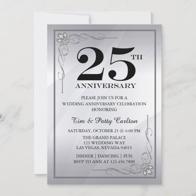 Invitation du 25e anniversaire du Mariage d'argent (Devant)
