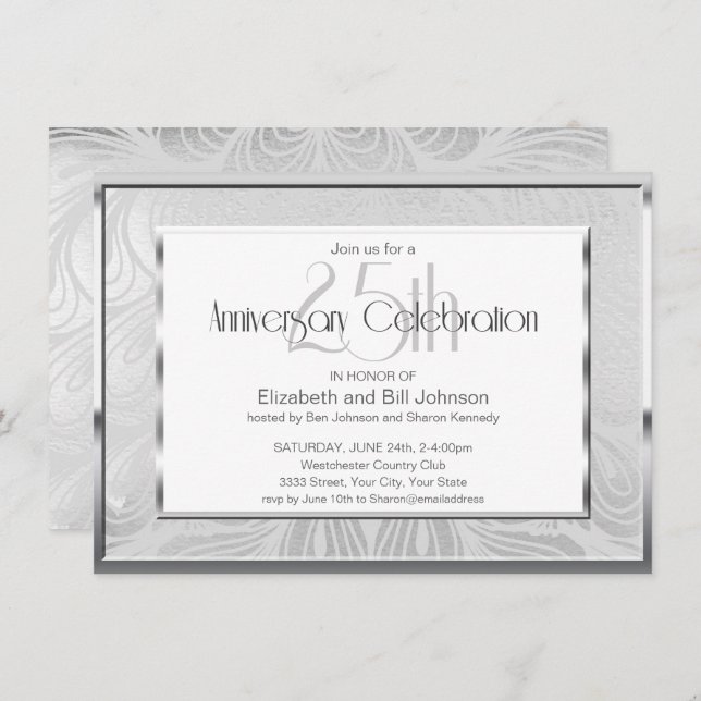 Invitation du 25e anniversaire du Mariage d'argent (Devant / Derrière)