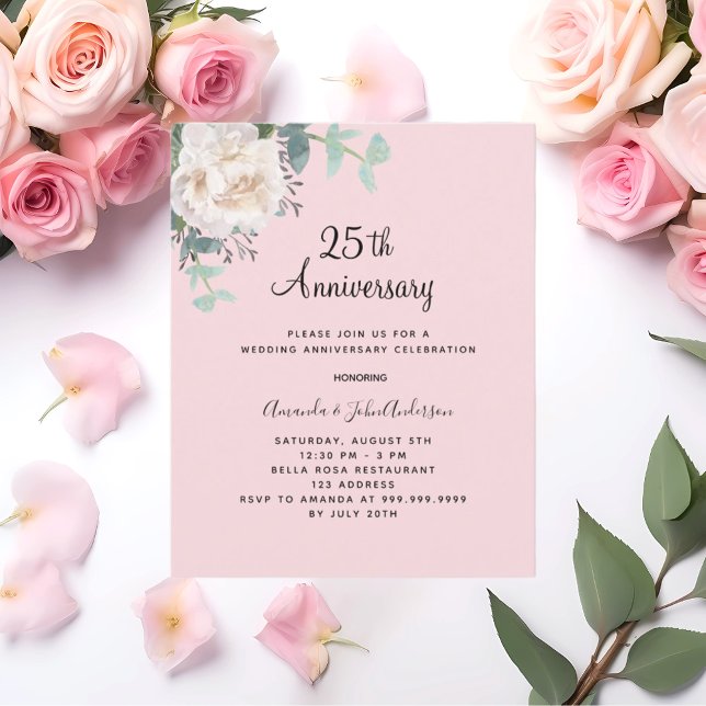 Invitation du 25e anniversaire du mariage rose flo (Créateur téléchargé)