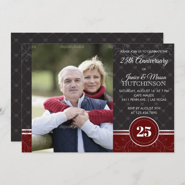 Invitation du 25e anniversaire du Mariage Silver E (Devant / Derrière)