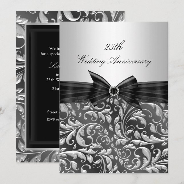 Invitation du 25e anniversaire du Mariage Silver F (Devant / Derrière)