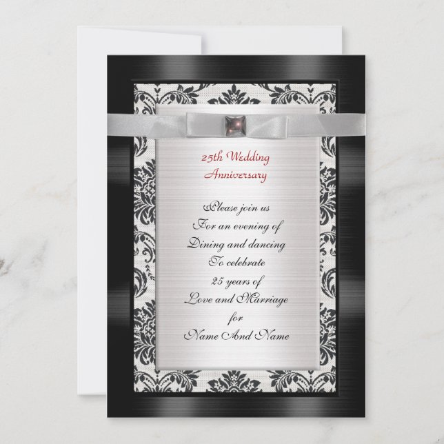 Invitation du 25e anniversaire noir et blanc (Devant)