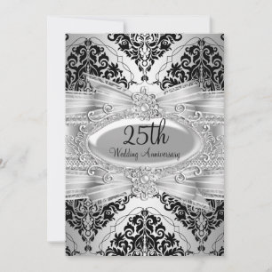 Invitation du 25e anniversaire Silver Black Damask
