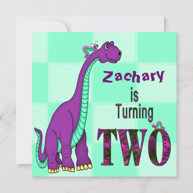 INVITATION DU 2E ANNIVERSAIRE - DINOSAUR - PURPLE (Devant)