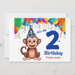 Invitation du 2e anniversaire, fête des singes Per