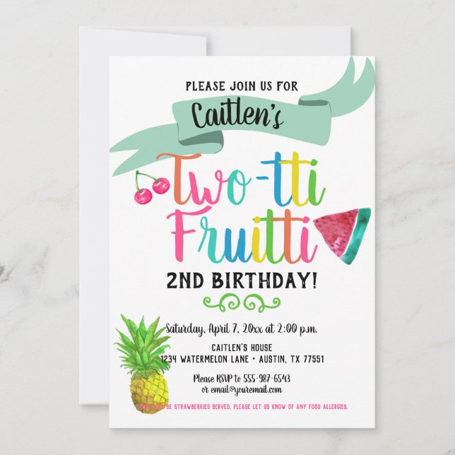 Invitation du 2e anniversaire Twotti Fruitti (Devant)