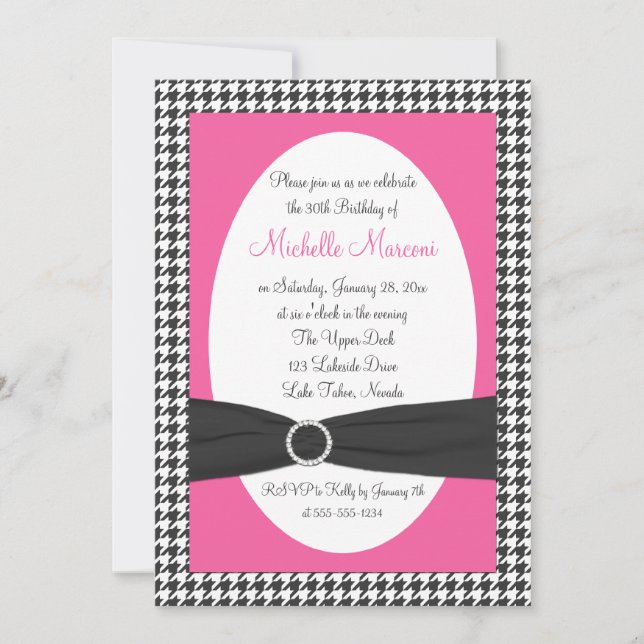 Invitation du 30e anniversaire de Houndstooth rose (Devant)