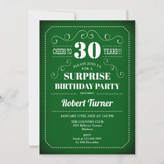 Invitation du 30e anniversaire surprise - Blanc ve (Devant)