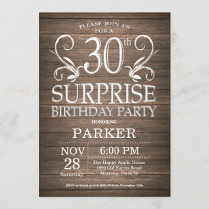 Invitation du 30e anniversaire surprise Bois rusti