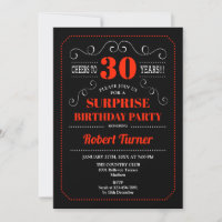 Invitation du 30e anniversaire surprise - Rouge no