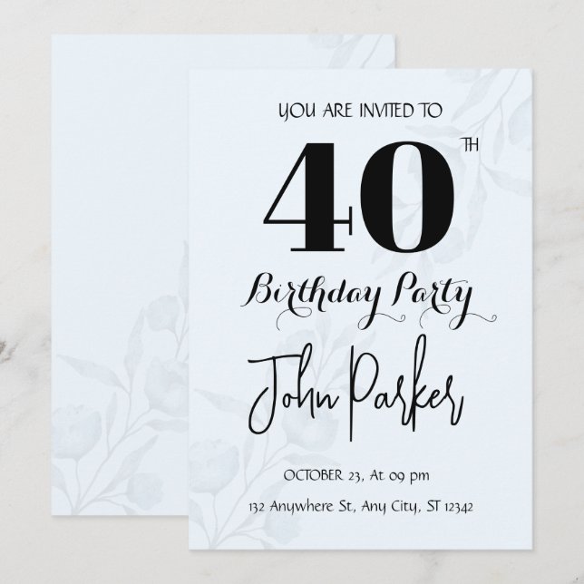 Invitation du 40e anniversaire (Devant / Derrière)