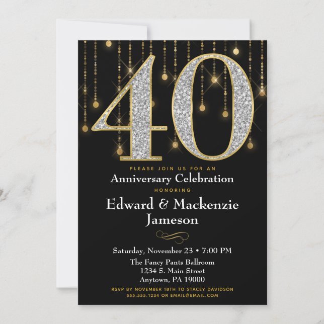 Invitation du 40e anniversaire Diamants noirs d'or (Devant)