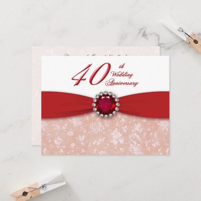 Invitation du 40e anniversaire du Mariage Damask (Devant/Arrière en situation)