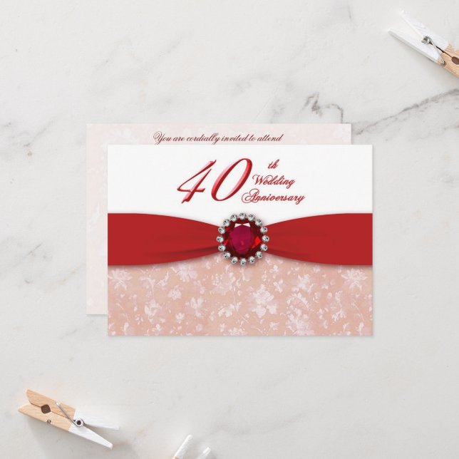 Invitation du 40e anniversaire du Mariage Damask (Devant/Arrière en situation)