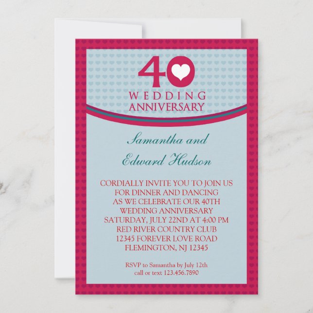 Invitation du 40e anniversaire du Mariage du coeur (Devant)