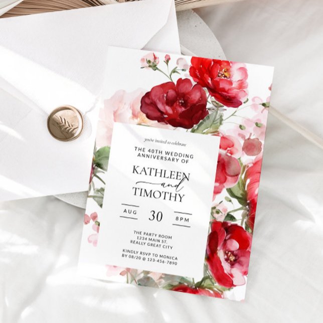 Invitation du 40e anniversaire du Mariage floral (40th Wedding Anniversary Invitation)