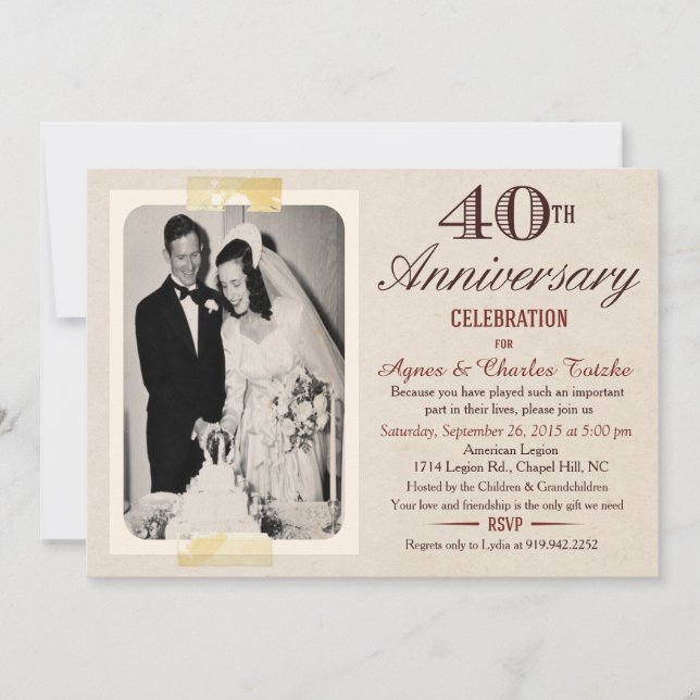 Invitation du 40e anniversaire du Mariage - Photo  (Devant)
