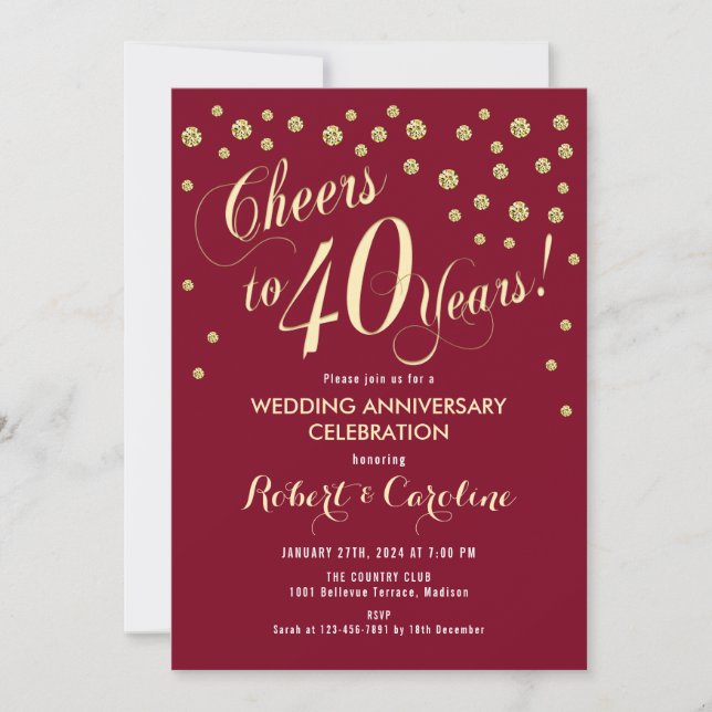 Invitation du 40e anniversaire du Mariage - Rouge  (Devant)
