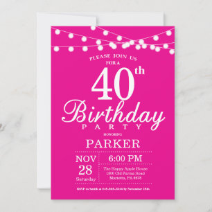 Invitation du 40e anniversaire rose chaud