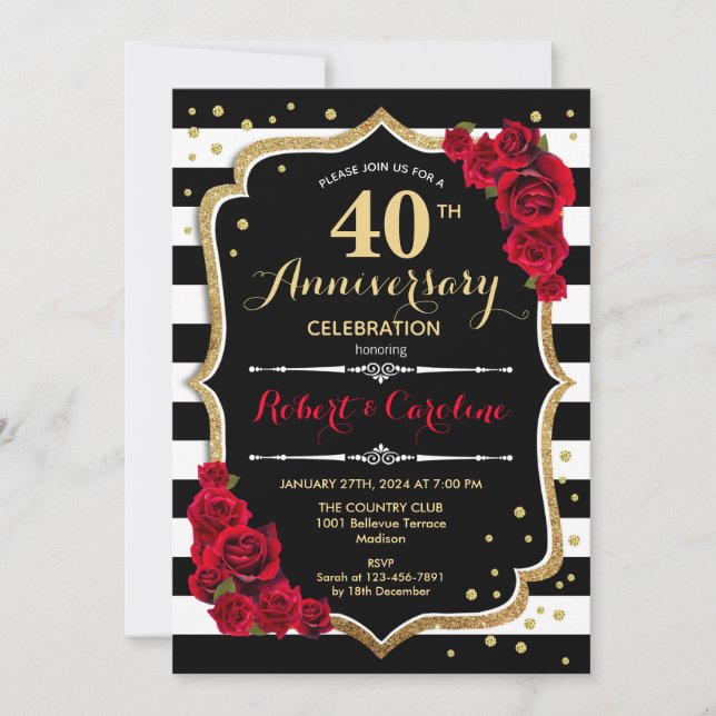 Invitation du 40e anniversaire - Rouge Or Noir Bla (Devant)