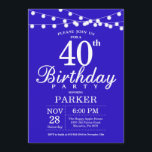 Invitation du 40e anniversaire Royal Blue<br><div class="desc">40e anniversaire Invitation avec lumières à cordes. Arrière - plan Royal Blue. 13ème 15ème 16ème 18ème 20ème 21ème 30ème 40ème 50ème 60ème 70ème 80ème 90ème 100ème,  Tout âge. Pour plus de personnalisation,  cliquez sur le bouton "Customiser" et utilisez notre outil de conception pour modifier ce modèle.</div>