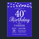Invitation du 40e anniversaire Royal Blue<br><div class="desc">40e anniversaire Invitation avec lumières à cordes. Arrière - plan Royal Blue. 13ème 15ème 16ème 18ème 20ème 21ème 30ème 40ème 50ème 60ème 70ème 80ème 90ème 100ème,  Tout âge. Pour plus de personnalisation,  cliquez sur le bouton "Customiser" et utilisez notre outil de conception pour modifier ce modèle.</div>