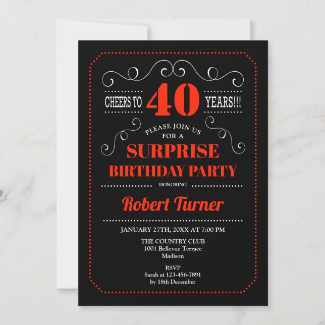 Invitation du 40e anniversaire surprise - Rouge no (Devant)
