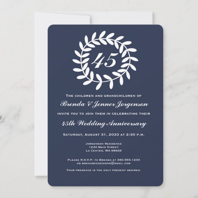 Invitation du 45e anniversaire du Mariage Sapphire (Devant)