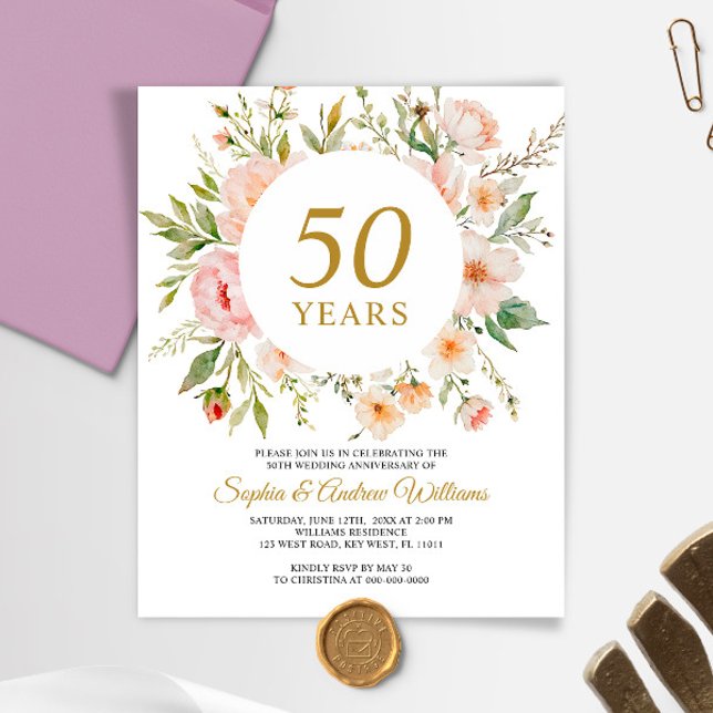Invitation du 50e anniversaire des fleurs douces d (Créateur téléchargé)