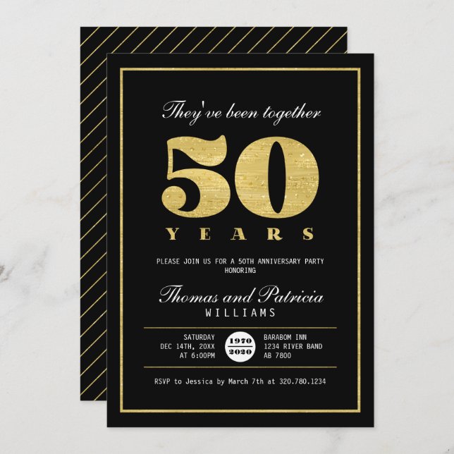 Invitation du 50e anniversaire du Mariage Gold & B (Devant / Derrière)
